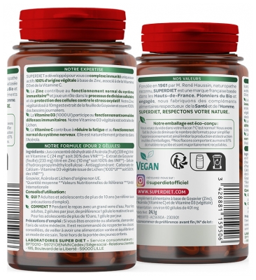 Superdiet Zinco + Vitaminas D3, C 60 Cápsulas