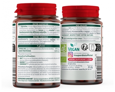 Superdiet Biologische Spirulina 45 Capsules