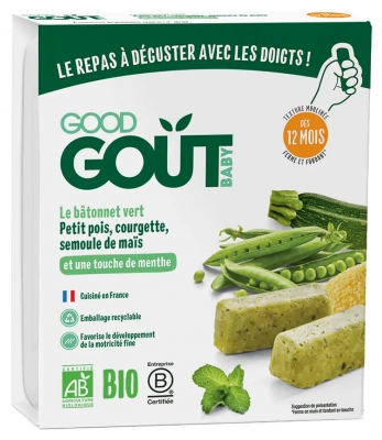 Good Goût Le Bâtonnet Vert Petit Pois Courgette Semoule de Maïs Dès 12 Mois Bio 6 Bâtonnets