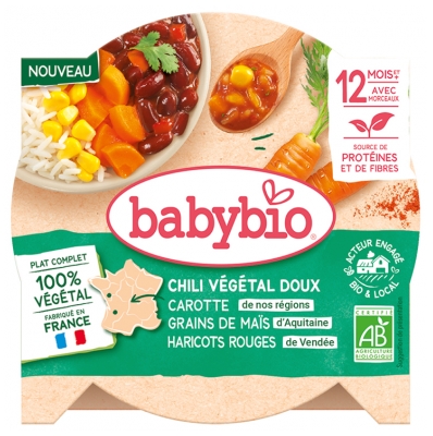 Babybio Vegetarisches Chili Mild Karotte Maiskörner Rote Bohnen 12 Monate und + Bio 230 g
