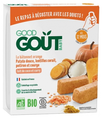 Good Goût Le Bâtonnet Orange Patate Douce Lentilles Corail Potiron Courge Dès 12 Mois Bio 6 Bâtonnets