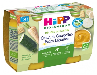 HiPP Gartenfreuden Zucchini-Gratin Kleingemüse aus 8 Monaten Bio 2 Gläser