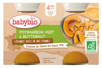 Babybio Zaļais Hokaido ķirbis & Sviesta ķirbis Bio 2 burciņas pa 130 g