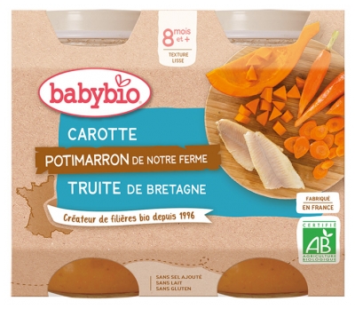 Babybio Pstrąg Marchewkowy z Dynią 8 Miesięcy i + Organic 2 x 200 g Słoiczki