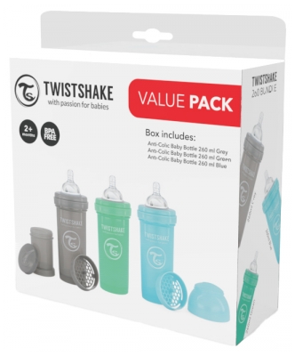 Twistshake Anti-Colic M 260 ml 2 Months and + Pack 3 Feeding Bottles