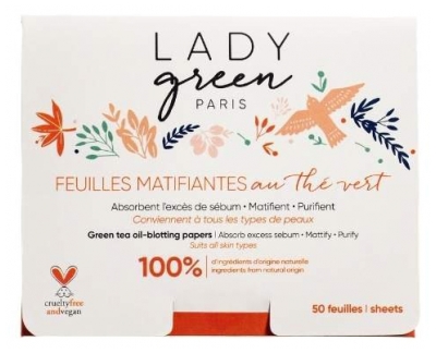 Lady Green Matiškumo lapeliai su žaliąja arbata 50 lapelių