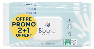 Biolane Expert Lingettes Pure Water Lot de 3 x 60 Lingettes