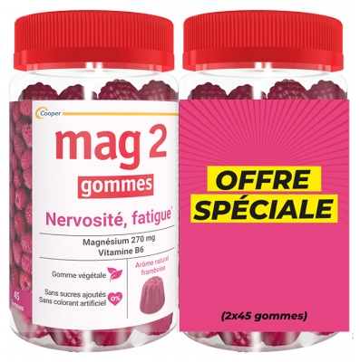 Mag 2 Nervosismo Affaticamento Gomme al Lampone Confezione da 2 x 45 Gomme