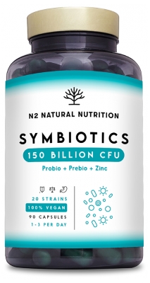 N2 Natural Nutrition Symbiotics 150 Probiotiques Prébiotiques et Zinc 60 Capsules