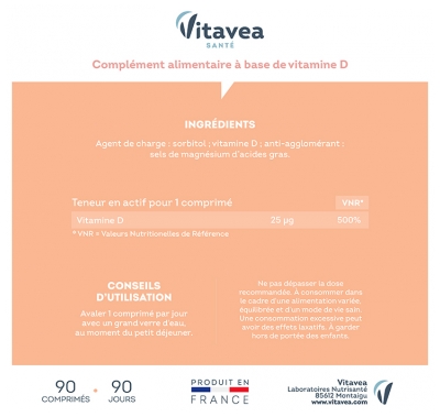 Vitavea Vitamine D 1000 UI Lot de 2 x 90 Comprimés