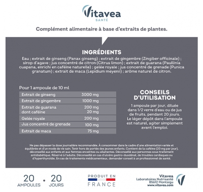 Vitavea Force G Stimulant Performances Physiques 15 Ampoules + 5 Offertes