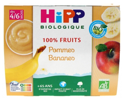 HiPP 100% Früchte Apfel Banane ab 4/6 Monaten Bio 4 Gläser