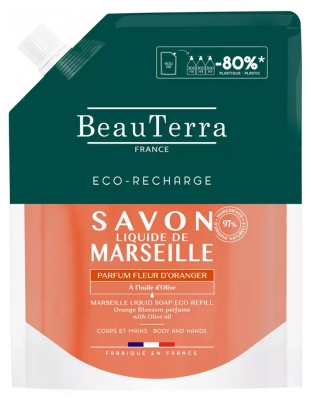 BeauTerra Savon Liquide de Marseille Fleur d'Oranger Éco-Recharge 900 ml