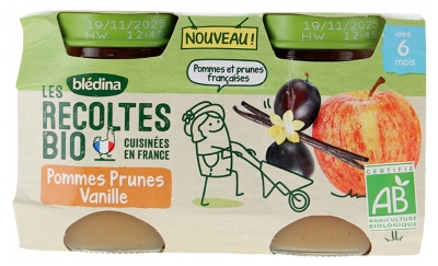 Blédina Les Récoltes Organic Apple Plum Vanilla od 6 Miesięcy Organic 2 Słoiki