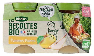 Blédina Les Récoltes Organic Jabłka Gruszki od 4/6 Miesiąca Organic 2 Słoiki