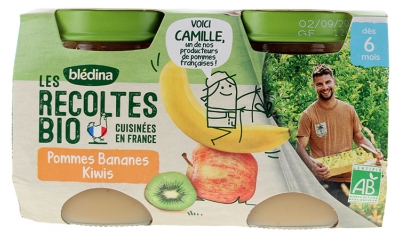 Blédina As Colheitas Bio Maçãs Bananas Kiwis a partir de 6 Meses Bio 2 Potes