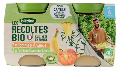 Blédina As Colheitas Bio Maçã Abacaxi + Maçãs Bananas Kiwis a partir dos 6 Meses Bio 4 Potes