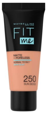 Maybelline New York Fit Me ! Fond de Teint Fluide Matte + Poreless 30 ml - Teinte : 250 Beige Ensoleillé