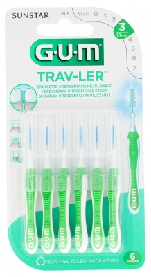 GUM Trav-Ler 6 Brossettes Interdentaires Réutilisables - Taille : 1414 : 1,1 mm