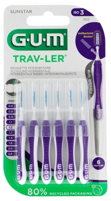 GUM Trav-Ler 6 Brossettes Interdentaires Réutilisables - Taille : 1,2 mm