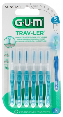 GUM Trav-Ler 6 Brossettes Interdentaires Réutilisables - Taille : 1614 : 1,6 mm