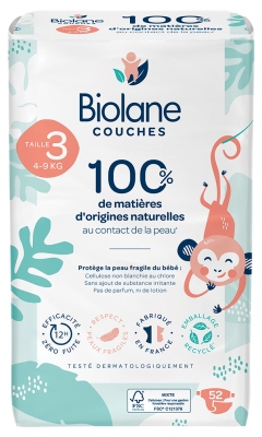 Biolane Pieluchy Naturalne 52 Pieluchy Rozmiar 3 (4-9 Kg)