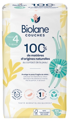 Biolane Pieluchy Naturalne 44 Pieluchy Rozmiar 4 (7-18 Kg)