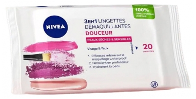 Nivea 3w1 Delikatne Chusteczki Oczyszczające do Skóry Suchej i Wrażliwej 20 Chusteczek