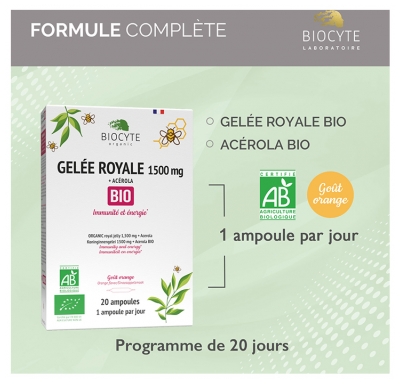 Biocyte Gelée Royale 1500 mg + Acérola Bio 20 Ampoules