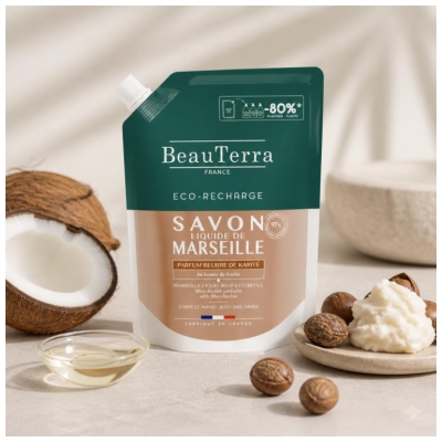 BeauTerra Jabón Líquido de Marsella Manteca de Karité Eco-Relleno 900 ml