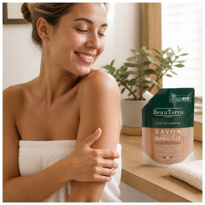 BeauTerra Savon Liquide de Marseille Beurre de Karité Éco-Recharge 900 ml