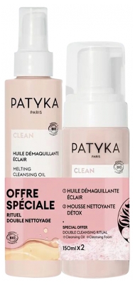 PATYKA Clean Huile Démaquillante Éclair Bio 150 ml + Mousse Nettoyante Détox Bio 150 ml Offre Spécial