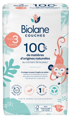 Biolane Naravne plenice 52 plenice Velikost 3 (4-9 Kg)