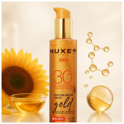 Nuxe Sun Ulei Solar cu Sclipiri Aurii pentru Față și Corp Gold SPF30 150 ml