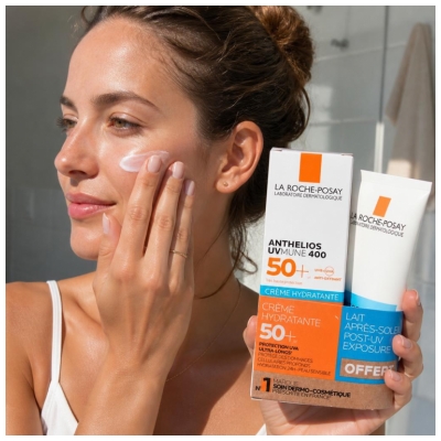 La Roche-Posay Anthelios UVmune 400 Drėkinamasis kremas SPF50+ 50 ml + Anthelios UV spinduliuotės poveikio po pienelis 75 ml Dovanų