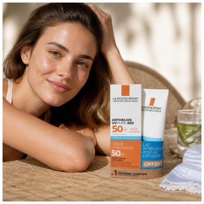 La Roche-Posay Anthelios UVmune 400 Drėkinamasis kremas SPF50+ 50 ml + Anthelios UV spinduliuotės poveikio po pienelis 75 ml Dovanų