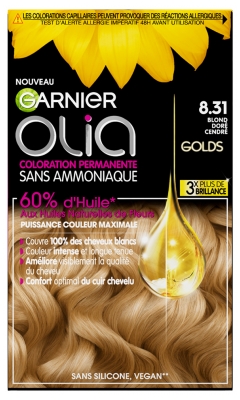 Garnier Olia Coloration Permanente Sans Ammoniaque 120 g - Couleur : 8.31 Blond Doré Cendré