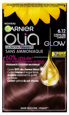 Garnier Olia Coloration Permanente Sans Ammoniaque 120 g - Couleur : 6.12 Châtain Très Clair Cendré Lumineux