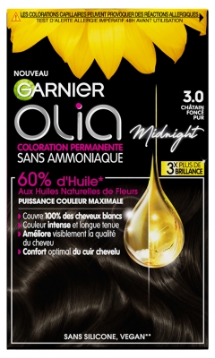 Garnier Olia Coloration Permanente Sans Ammoniaque 120 g - Couleur : 3.0 Châtain Foncé Pur