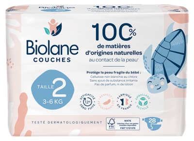 Biolane Pañales Naturales 28 Pañales Tamaño 2 (3-6 Kg)