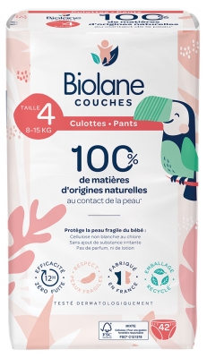 Biolane Pañales Naturales 42 Pañales Talla 4 (8-15 kg)