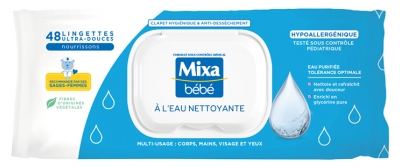 Mixa Bébé Lingettes à l'Eau Nettoyante 48 Lingettes