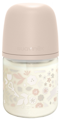 Suavinex Wonderland Biberon Verre Tétine Symétrique Débit Lent 120 ml 0 Mois et + - Couleur : Rose