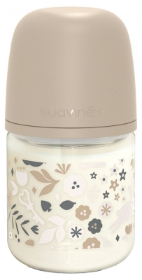 Suavinex Bottiglia di Vetro Wonderland con Capezzolo Simmetrico a Flusso Lento 120 ml da 0 Mesi in su - Colore: Beige