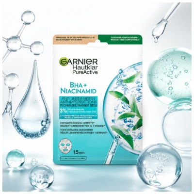 Garnier PureActive BHA + Niacinamidi Täydellisyyttä Vastaan Taisteleva Kangasnaamio 23 ml