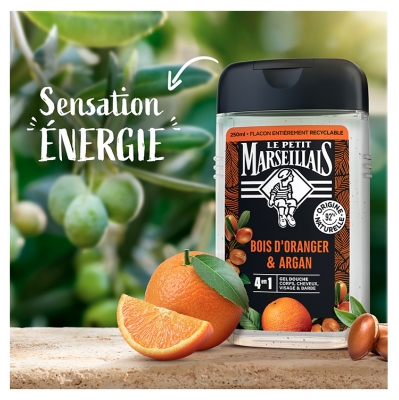 Le Petit Marseillais Gel Douche Énergisant 4en1 Bois d'Oranger & Argan 250 ml