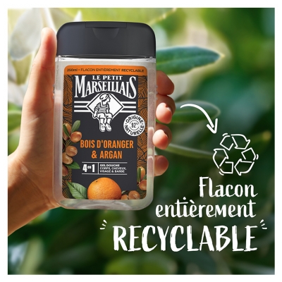 Le Petit Marseillais Gel Douche Énergisant 4en1 Bois d'Oranger & Argan 250 ml
