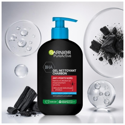 Garnier PureActive Gel de Curățare cu Cărbune Anti-Puncte Negre 250 ml
