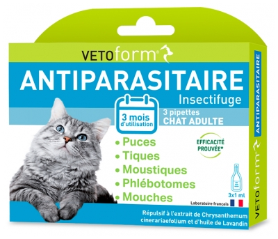Vetoform Antiparazitar Repelent Pisică 3 Pipete de 1 ml