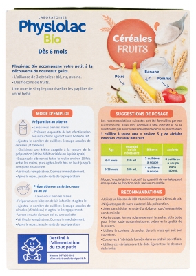 Physiolac Bio Céréales Fruits Dès 6 Mois 200 g